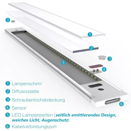 Iluminat pentru blat de bucătărie LED WOBSION, 30 cm, alb, cu reglarea intensității și senzor