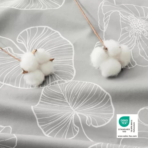 BEDSURE Pamučna Posteljina 135x200 cm Uzorak Ginkgo Siva 2 Dijelna S Jastučnicom