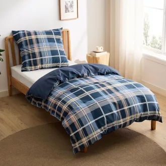   BEDSURE Pamučna Posteljina 135x200 cm Plavi Karirani Uzorak, Set od 2 Dijela s Jastučnicom