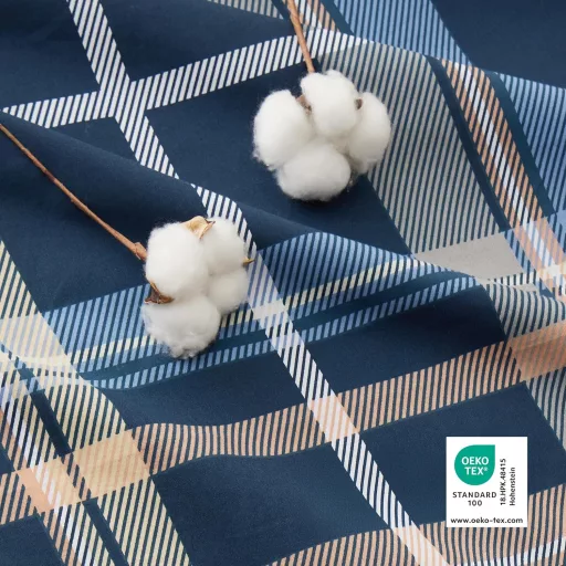 BEDSURE Pamučna Posteljina 135x200 cm Plavi Karirani Uzorak, Set od 2 Dijela s Jastučnicom