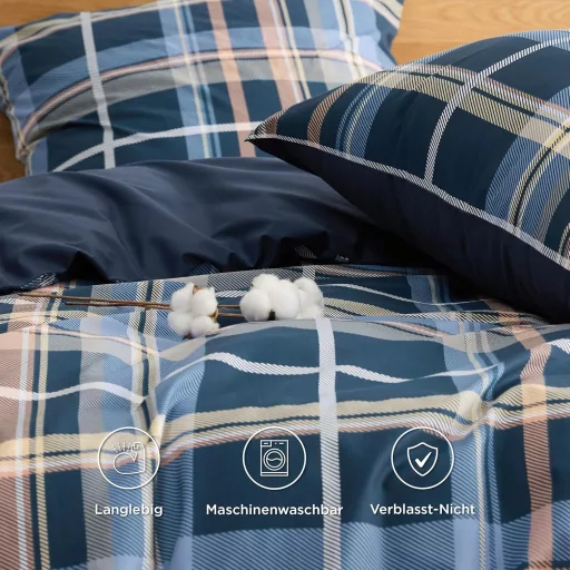 Set lenjerie de pat din bumbac BEDSURE 135x200 cm, albastru cu model în carouri, 2 piese cu față de pernă