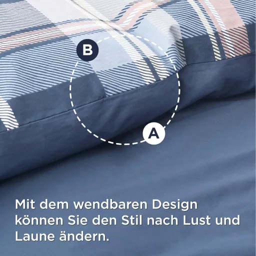 BEDSURE Pamut Ágyneműhuzat 135x200 cm Kék Kockás Mintával, 2 Részes Garnitúra Párnával