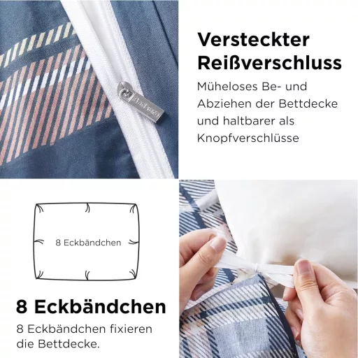 Set lenjerie de pat din bumbac BEDSURE 135x200 cm, albastru cu model în carouri, 2 piese cu față de pernă