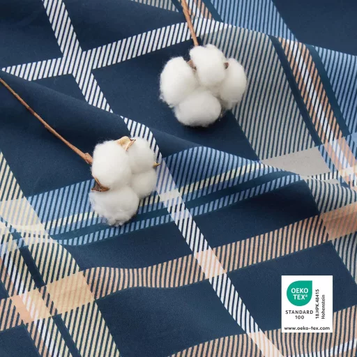 Set lenjerie de pat din bumbac BEDSURE 135x200 cm, albastru cu model în carouri, 2 piese cu față de pernă