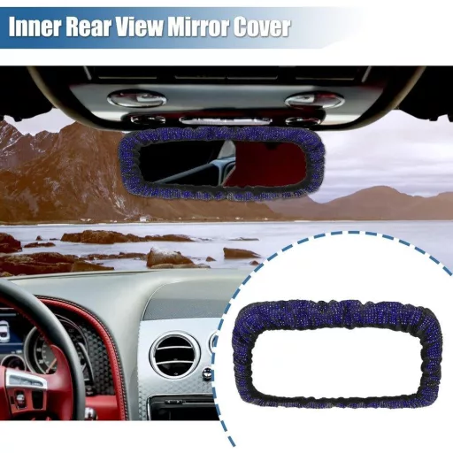 Čierny ozdobný kryt spätného zrkadla do auta s modrými kryštálmi