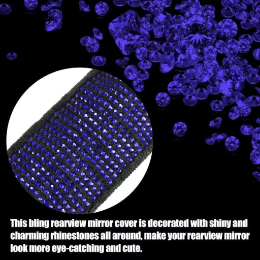 Čierny ozdobný kryt spätného zrkadla do auta s modrými kryštálmi