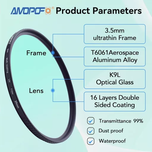 AMOPOFO 39mm UV szűrő vékony 16 rétegű multi-coating lencse védelem
