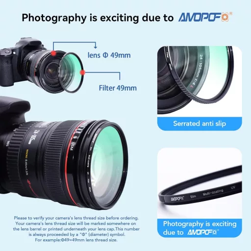 AMOPOFO 49mm UV szűrő 16 rétegű multi-coating DSLR fényképezőgéphez
