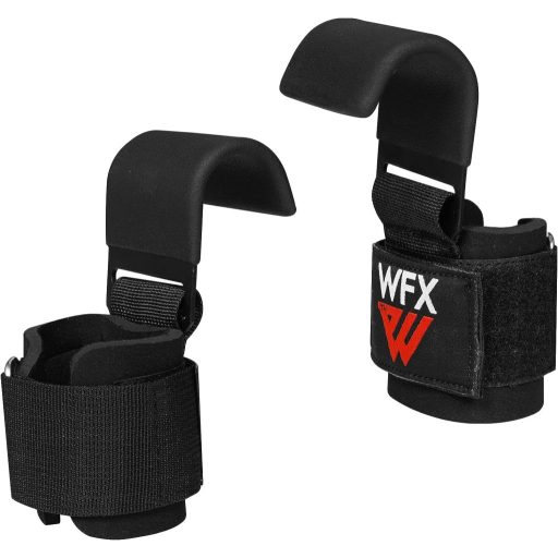 Cârlige pentru haltere WFX cu mâner cauciucat și suport din neopren pentru încheietură