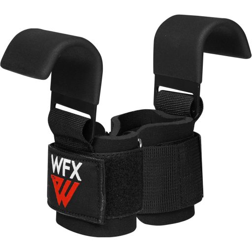 Cârlige pentru haltere WFX cu mâner cauciucat și suport din neopren pentru încheietură