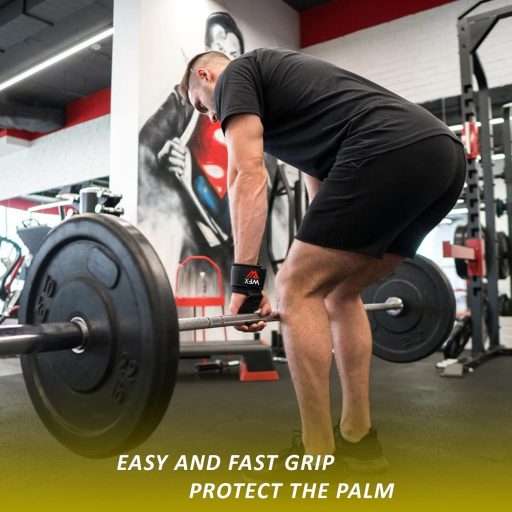 Cârlige pentru haltere WFX cu mâner cauciucat și suport din neopren pentru încheietură