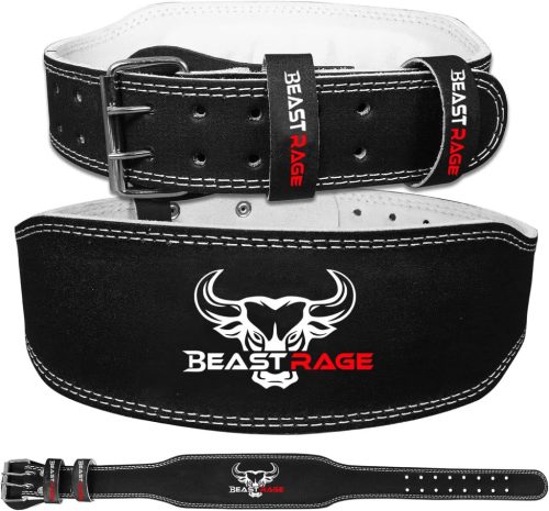 BEAST RAGE Bőr Súlyemelő Öv - 4" Párnázott Edzőtermi Derékszorító Testépítéshez, 10 Állítható Lyukkal, Fekete, S-es Méret