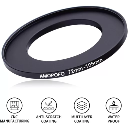 AMOPOFO 72mm-105mm Lencseátalakító Adapter CNC Fém Szűrőgyűrű
