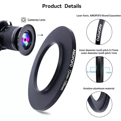 AMOPOFO 72mm-105mm Lencseátalakító Adapter CNC Fém Szűrőgyűrű