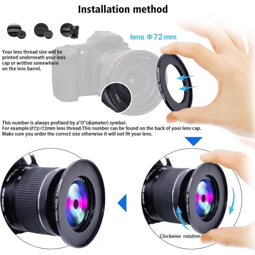 AMOPOFO 72mm-105mm Lencseátalakító Adapter CNC Fém Szűrőgyűrű