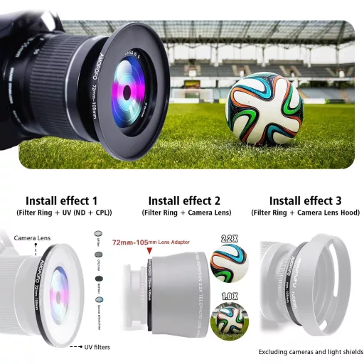 AMOPOFO 72mm-105mm Lencseátalakító Adapter CNC Fém Szűrőgyűrű