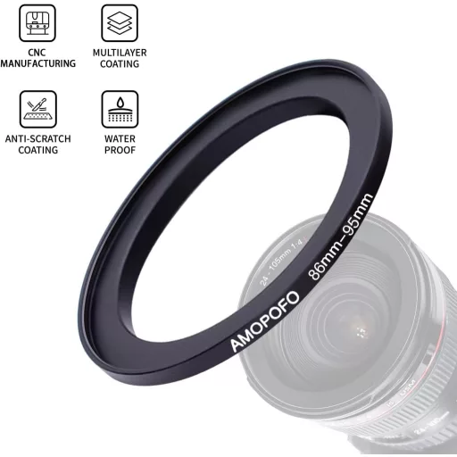 AMOPOFO 86mm-95mm Lencseadapter CNC Fém Szűrőgyűrű UV ND CPL Kompatibilis