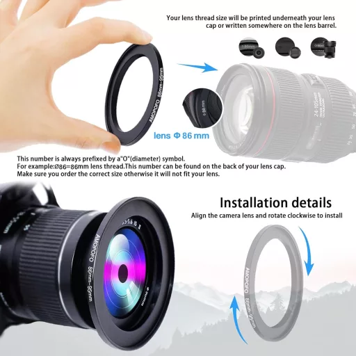 AMOPOFO 86mm-95mm Adapter za objektiv CNC Metalni Filter Prsten UV ND CPL Kompatibilan