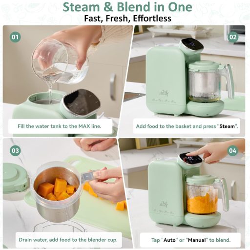 CHEFHANDY 5 az 1-ben bébiételmixer, gőzölő, melegítő zöld