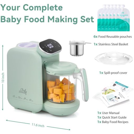 CHEFHANDY 5 az 1-ben bébiételmixer, gőzölő, melegítő zöld