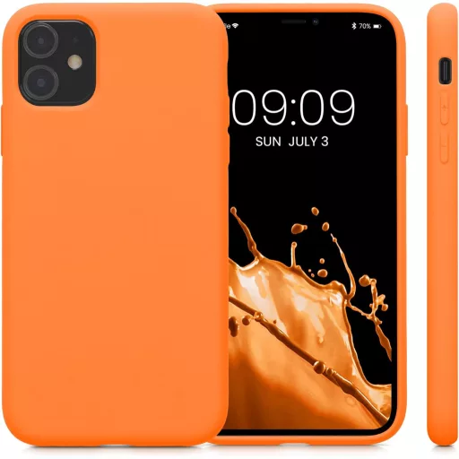kwmobile iPhone 11 Szilikon Tok Narancssárga - Vezeték Nélküli Töltéshez Kompatibilis Védőtok