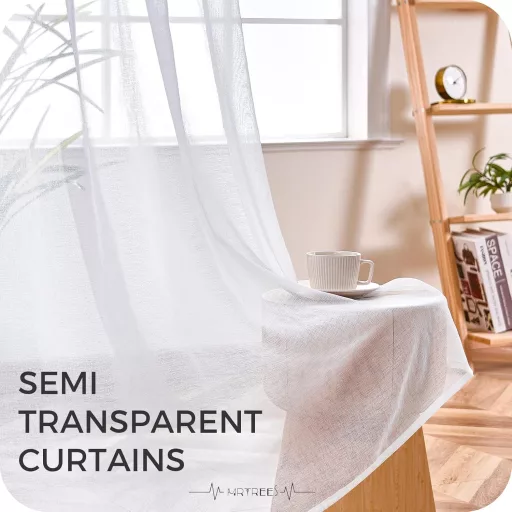 MRTREES Fehér Fényáteresztő Függöny Szett, Len Hatású Rövidített Sálak 150x140 cm, Nappali Hálószoba Gyerekszoba Dekoráció, 2 db
