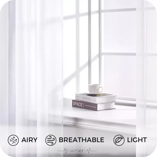 MRTREES Set Bijelih Zavjesa za Propusnost Svjetla, Skraćeni Šalovi s Efektom Lana 150x140 cm, Dekoracija za Dnevni Boravak, Spavaću Sobu, Dječju Sobu, 2 kom
