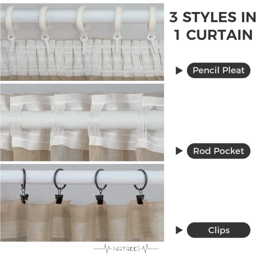 MRTREES Perdele bej, semitransparente, cu aspect de in - 145x140 cm, cu bride, pentru decorarea livingului, dormitorului, camerei copiilor, 2 bucăți