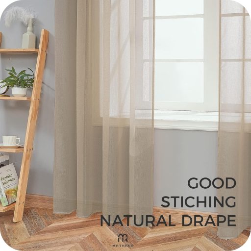 MRTREES Perdele bej, semitransparente, cu aspect de in - 145x140 cm, cu bride, pentru decorarea livingului, dormitorului, camerei copiilor, 2 bucăți