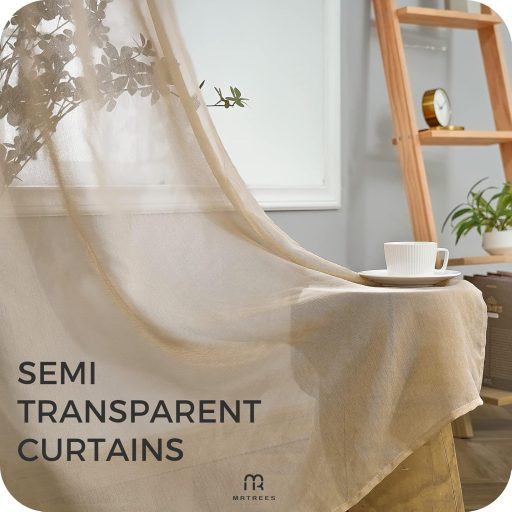 MRTREES Perdele bej, semitransparente, cu aspect de in - 145x140 cm, cu bride, pentru decorarea livingului, dormitorului, camerei copiilor, 2 bucăți