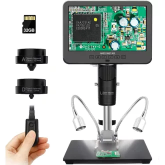   Andonstar AD246-M Digitális Mikroszkóp, 7" LCD 500x Nagyítás, 1080P FHD Videófelvétel, 3 Lencsés Forrasztó Mikroszkóp, Érme ,Biológia