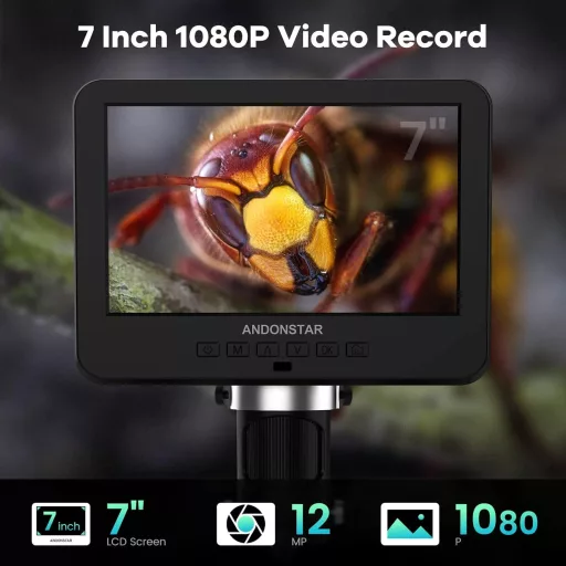 Andonstar AD246-M Digitális Mikroszkóp, 7" LCD 500x Nagyítás, 1080P FHD Videófelvétel, 3 Lencsés Forrasztó Mikroszkóp, Érme ,Biológia