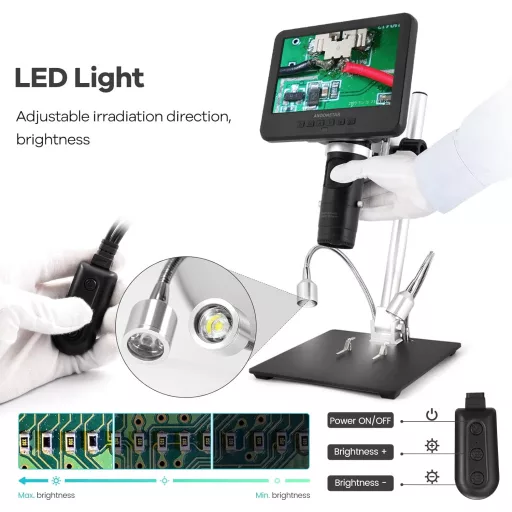 Andonstar AD246-M Digitális Mikroszkóp, 7" LCD 500x Nagyítás, 1080P FHD Videófelvétel, 3 Lencsés Forrasztó Mikroszkóp, Érme ,Biológia