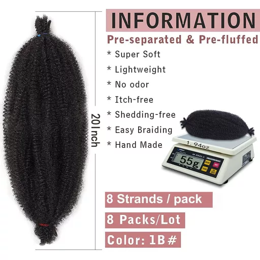 Xtrend 8 csomag 50cm puha tavaszi twist hajhosszabbítás 1B# fekete Marley fonott haj