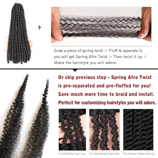 Xtrend 8 csomag 50cm puha tavaszi twist hajhosszabbítás 1B# fekete Marley fonott haj