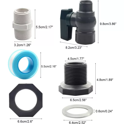 Yuecuu PVC Vízcsap Szett 1 Hüvelykes Szabályozó Szelep Medence Akvárium Hordó