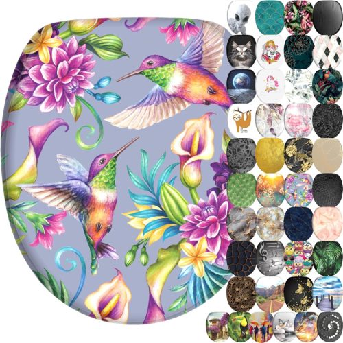 Sanilo Colibri, capac WC cu închidere lentă, cu model mentă - Capac oval din lemn pentru toaletă, montare ușoară, balamale rezistente, 47x37,7 cm