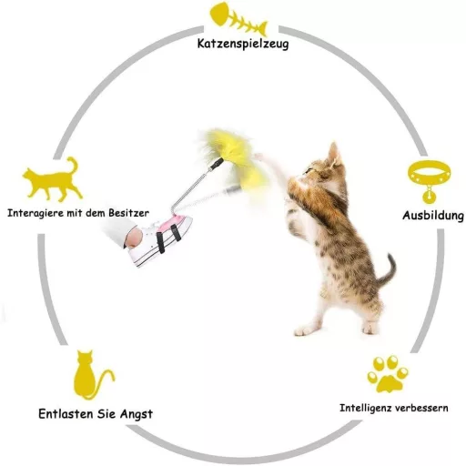 Interaktív Macskajáték Tollakkal és Csengővel, Kék Színben