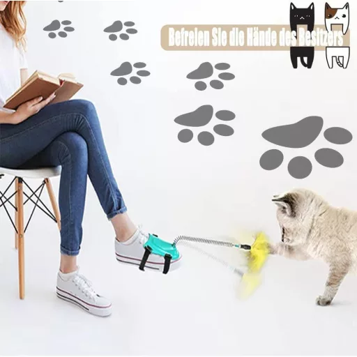 Interaktív Macskajáték Tollakkal és Csengővel, Kék Színben