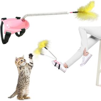   Interaktív Macskajáték Tollakkal, Rugalmas és Tartós, Rózsaszín Színben