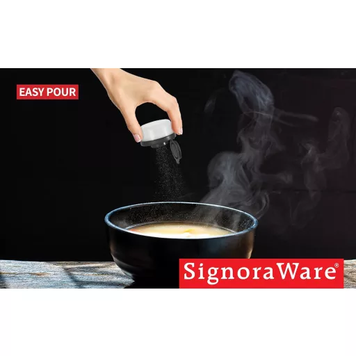 SIGNORA WARE Mini Súprava soľničky a koreničky s vrchnákom - Prenosná dóza na korenie na cestovanie, kemping - Uzamykateľná, 3-dielna súprava, 40g