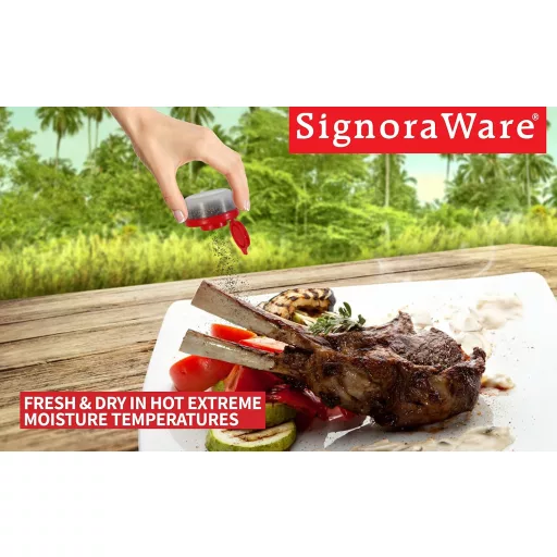 SIGNORA WARE Mini Súprava soľničky a koreničky s vrchnákom - Prenosná dóza na korenie na cestovanie, kemping - Uzamykateľná, 3-dielna súprava, 40g