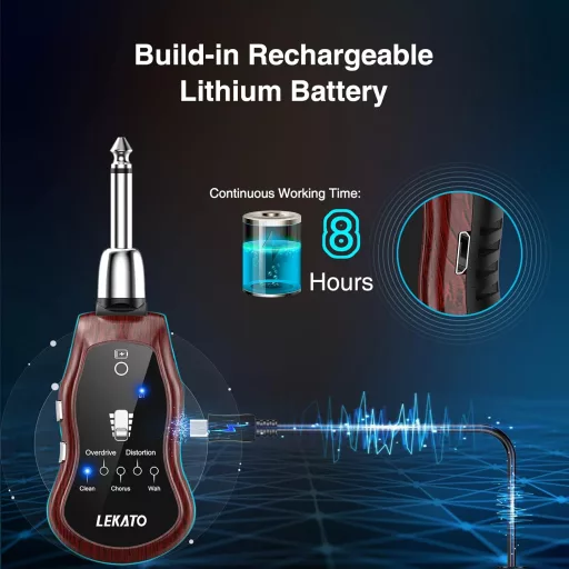Amplificator de chitară pentru căști LEKATO - Amplificator de chitară de buzunar cu Bluetooth, 5 efecte încorporate, reîncărcabil, electrică și acustică