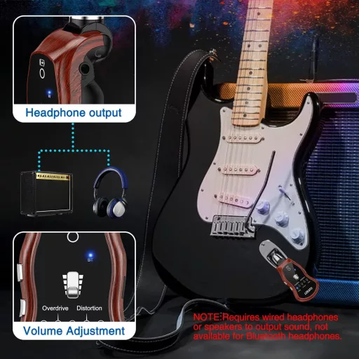 Amplificator de chitară pentru căști LEKATO - Amplificator de chitară de buzunar cu Bluetooth, 5 efecte încorporate, reîncărcabil, electrică și acustică