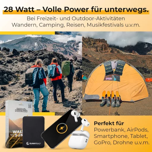Sunnybag Sunbooster 28W Összecsukható Napelem Töltő USB Kültéri Túrázáshoz