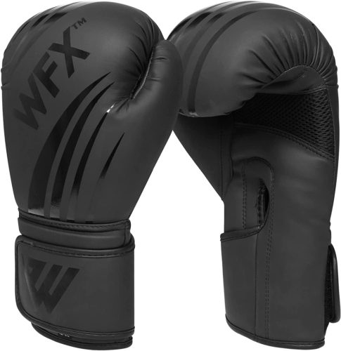WFX Bőr Boxkesztyű 8 oz - Professzionális MMA Sparring Kesztyű Kickbox Edzéshez - Műbőr Fekete Ökölvívó Kesztyű Muay Thai Harchoz