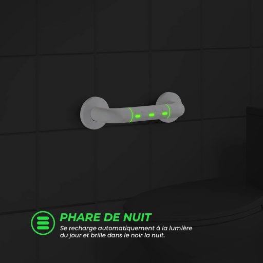 Scaun cu mâner modular pentru baie, oțel inoxidabil 30 cm, mâner anti-alunecare cu inel luminos