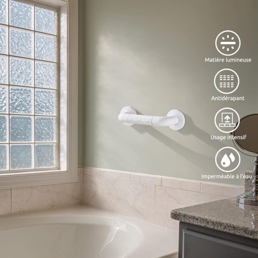 Scaun cu mâner modular pentru baie, oțel inoxidabil 30 cm, mâner anti-alunecare cu inel luminos