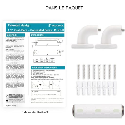 Scaun cu mâner modular pentru baie, oțel inoxidabil 30 cm, mâner anti-alunecare cu inel luminos