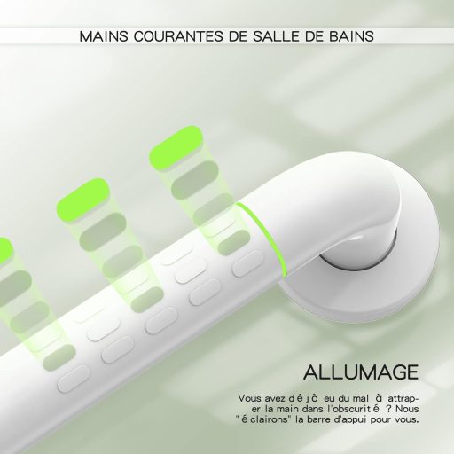 Scaun cu mâner modular pentru baie, oțel inoxidabil 30 cm, mâner anti-alunecare cu inel luminos